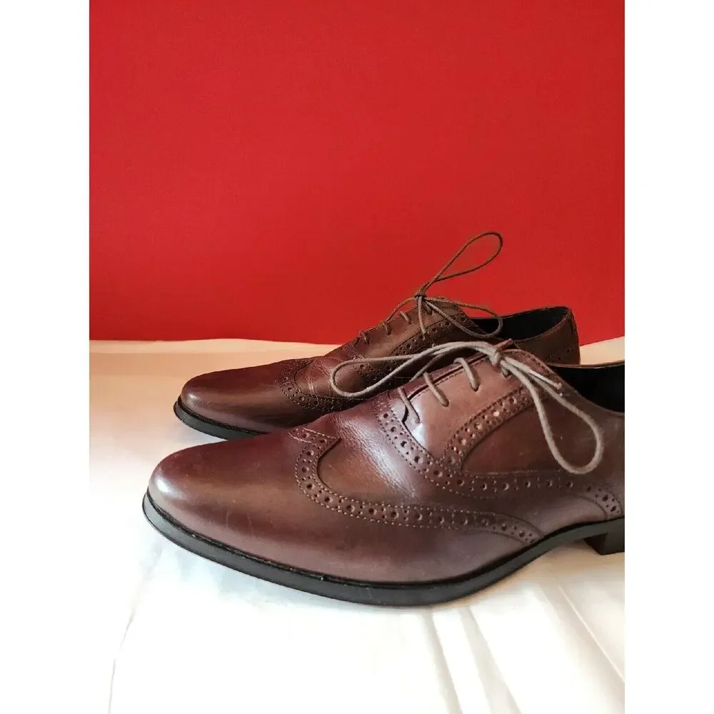 Asos Mens Brown Leather Lace Up Wing Tip Oxford Dress Shoes Size 9